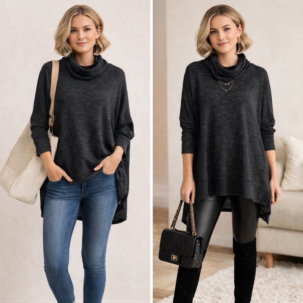 Oversized Cherish Charcoal Cowl Neck Sweater 07-0259